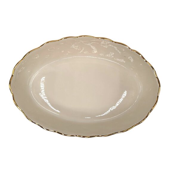 Lenox Classic Lattice Server Bowl Cream Gold Scallop Oval Porcelain Centerpiece - Picture 4 of 11